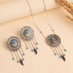 Voylla Boho Tribe Dreamcatchers Vision Oxidised Pendant Set-picture-44