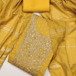 LeeliPeeri Designer Floral Embroidered Chanderi Silk Butti Unstitched Dress Material image 4