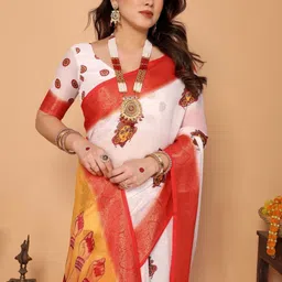 MAHARANI COUTURE Ethnic Motifs Woven Design Pure Linen Banarasi Saree image 5