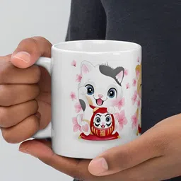 Mr UVD White & Pink Cartoon Characters Printed Ceramic Matte Mug 350 ml image 4