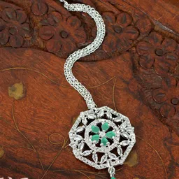 Zoey Silver-Plated American Diamond Studded Maang Tikka Head Jewellery-image-27