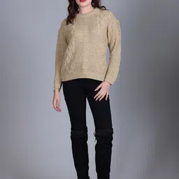 The Roadster Lifestyle Co . Women Open-Knit Round Neck Pullover Sweater-image-10