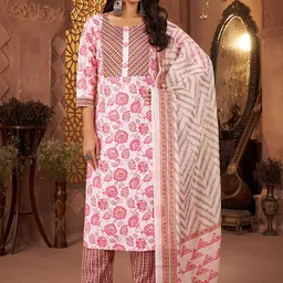 SHINEBIN Women Floral Printed Regular Kurta with Trousers & With Dupatta-picture-41