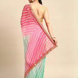 KALINI Green Pure Chiffon Leheriya Sarees image 2
