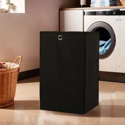 Myntra Elegant Homes Black Foldable Laundry Basket With Holding Rings image 4