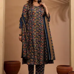 RangRaazi Women Floral Printed Panelled Pure Cotton Kurta with Trousers & With Dupatta-picture-12