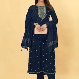 Tradenest International Floral Embroidered Thread Work A-Line Kurta Trousers & Dupatta image 4