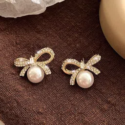 DressBerry Korean Gold-Plated Pearls Beaded Contemporary Drop Earrings image 5