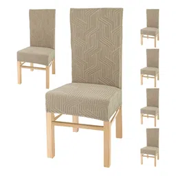 Yellow Weaves Cream-Colored 6 Pieces Textured Jacquard Stretchable Chair Covers-picture-11