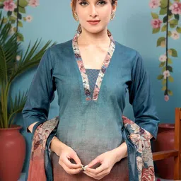 PAMPER YOURSELF Women Ombre Dyed Regular Kurta with Trousers & With Dupatta image 4