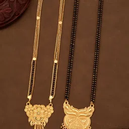 Bhanu diam Gold-Plated & Black Brass Mangalsutra image 1
