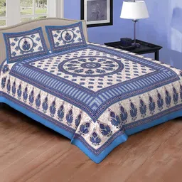 KD PRINTS Blue & White Ethnic Motifs 180 TC Bedsheet with 2 Pillow Covers-picture-29