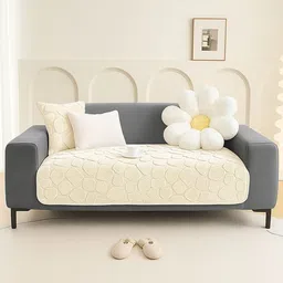 DREAM CARE Cream-Coloured & Cream-Coloured 1 Piece Sofa Cover-picture-29