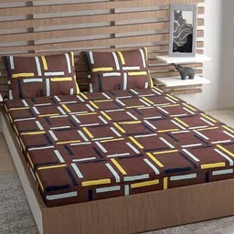 METRO LIVING Brown 130 TC Queen Bedsheet with 2 Pillow Covers-image-92