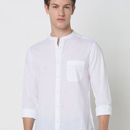 R&B Band Collar Slim Fit Cotton Shirt-picture-5