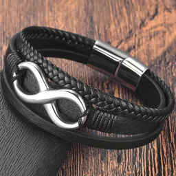Roadster Men Leather Silver-Plated Wraparound Bracelet image 4