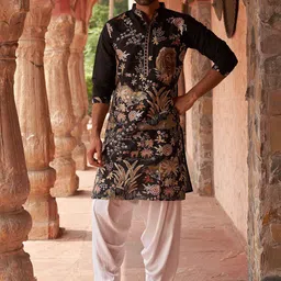 Jompers Floral Embroidered Chikankari Mandarin Collar Kurta With Salwar-image-42