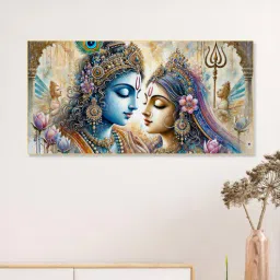 nestroots Gold Canvas Framed Divine Love of Krishna and Radha Wall Painting(18X36 Inch)-picture-32