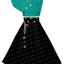 Sangria Girls Polka Dot Printed Mirror Work Round Neck Lehenga With Choli-picture-35