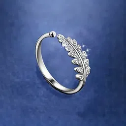 J.S ENTERPRISES Unisex Silver-Tone Stainless Steel Leaf Design Adjustable Finger Ring-image-84