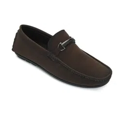STEPHORN Men Brown Stylish Buckle Accent Suede Slip-On Loafers image 2