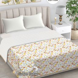 FABINALIV Beige & White Floral AC Room 300 GSM Double Bed Dohar-picture-11