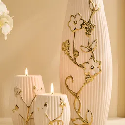 Home Centre Stellar Fantasy Mia Beige 3 Pieces Printed Ceramic Vases With T-Light Holders-picture-24