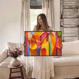 Eurotex Pink & Yellow Canvas Abstract Wall Paintings image 4