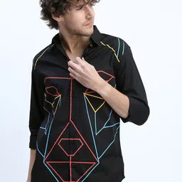 HIGHLANDER Men Spread Collar Abstract Printed Cotton Slim Fit Casual Shirt-picture-39