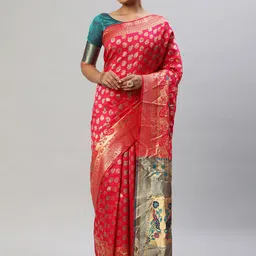 KALINI Woven Design Zari Silk Blend Kanjeevaram Saree-picture-24