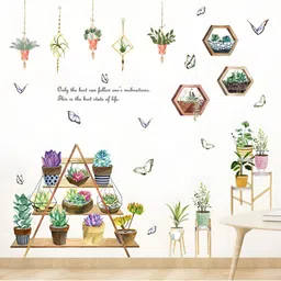 Asian royal Green & Orange Plants Self Adhesive Wall Sticker-image-35