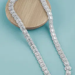 KRENOZ Men Stainless Steel Silver-Plated Artificial Stones Studded Statement Necklace-picture-5