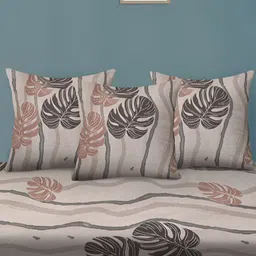 Aura Set Of 6 Brown & Cream Printed Geometric TC Cotton Diwan Set image 4