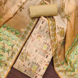 KIMISHA Ethnic Motifs Printed Sequinned Cotton Banarasi Unstitched Dress Material-picture-28