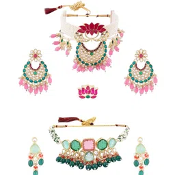 Zaveri Pearls Gold-Plated Stones Studded & Beaded Jewellery Set-picture-39