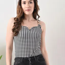 IUGA Checked Sweetheart Neck Top-image-3