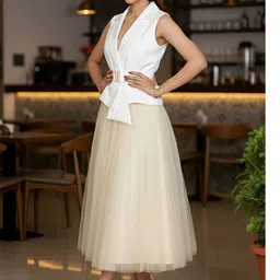 LUXERAA V-Neck Sleeveless Cotton Waistcoat With Skirt-picture-51