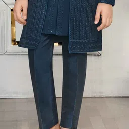 Lagorii Boys Embroidered Sequins Mandarin Collar Indo-Western Sherwani Style Suit image 2