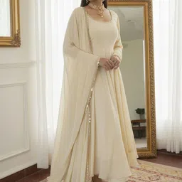 MEHARIKA Silk Georgette Panelled Sequinned A-Line Kurta With Trousers & Dupatta image 2