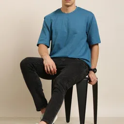 GLOWBERRY Men Pack of 2 Solid Round Neck Cotton Oversized T-shirts image 5