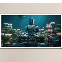 DEKORSTATION Blue & Green Buddha Canvas Wall Painting-picture-33