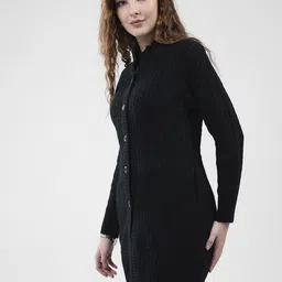 Monte Carlo Women Self Design Mock Collar Woollen Longline Cardigan image 5