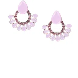 PUJVI Silver-Plated Artificial Stones Studded Teardrop Shaped Enamelled Drop Earrings-picture-39