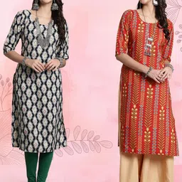 Ethnic basket Women Pack Of 2 Multicoloured Crepe Kurtas-picture-11