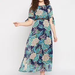 DressBerry Women Floral Print Fit & Flare Maxi Dress-image-11