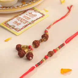 Sangria Set Of 2 Rudraksh & Beaded Bhaiya Bhabhi Rakhi with Roli Chawal Chandan & Mishri-picture-21