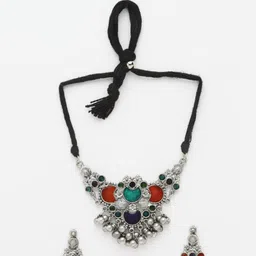 Moedbuille Silver-Plated Stone & Ghungroo-Studded Oxidised Jewellery Set image 3
