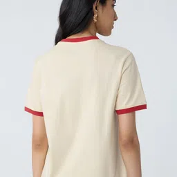 The Souled Store Women Printed Drop-Shoulder Sleeves Applique T-shirt image 3