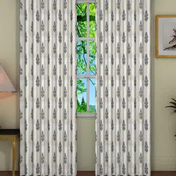 Pink Parrot White & Blue 2 Pieces Floral Printed Door Curtains-picture-23