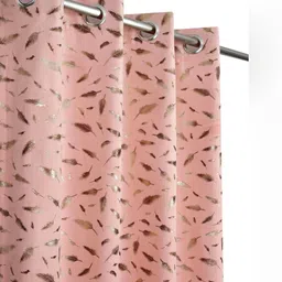 GEET CREATIONS Navy Blue & Gold 2 Pieces Feather Printed Room Darkening Long Door Curtains-image-27